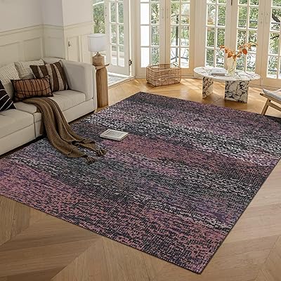 RUGSURE Washable Area Rug - 1/6 Thick - Stain & Water Resistant Non-Slip - Resistant Rug for Living Room, Bedroom, Nursery, Pet & Child Friendly, Vintage Charm Area Rugs (Darkgrey+Bule, 6' x 9')