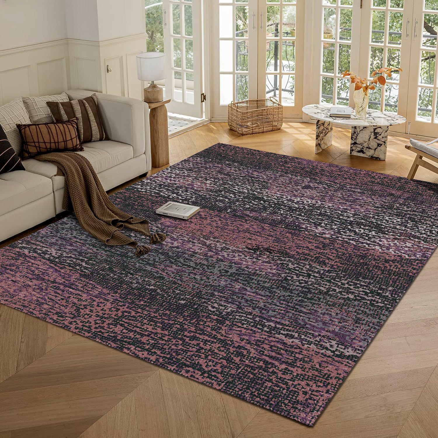 RUGSURE Washable Area Rug - 1/6 Thick - Stain & Water Resistant Non-Slip - Resistant Rug for Living Room, Bedroom, Nursery, Pet & Child Friendly,