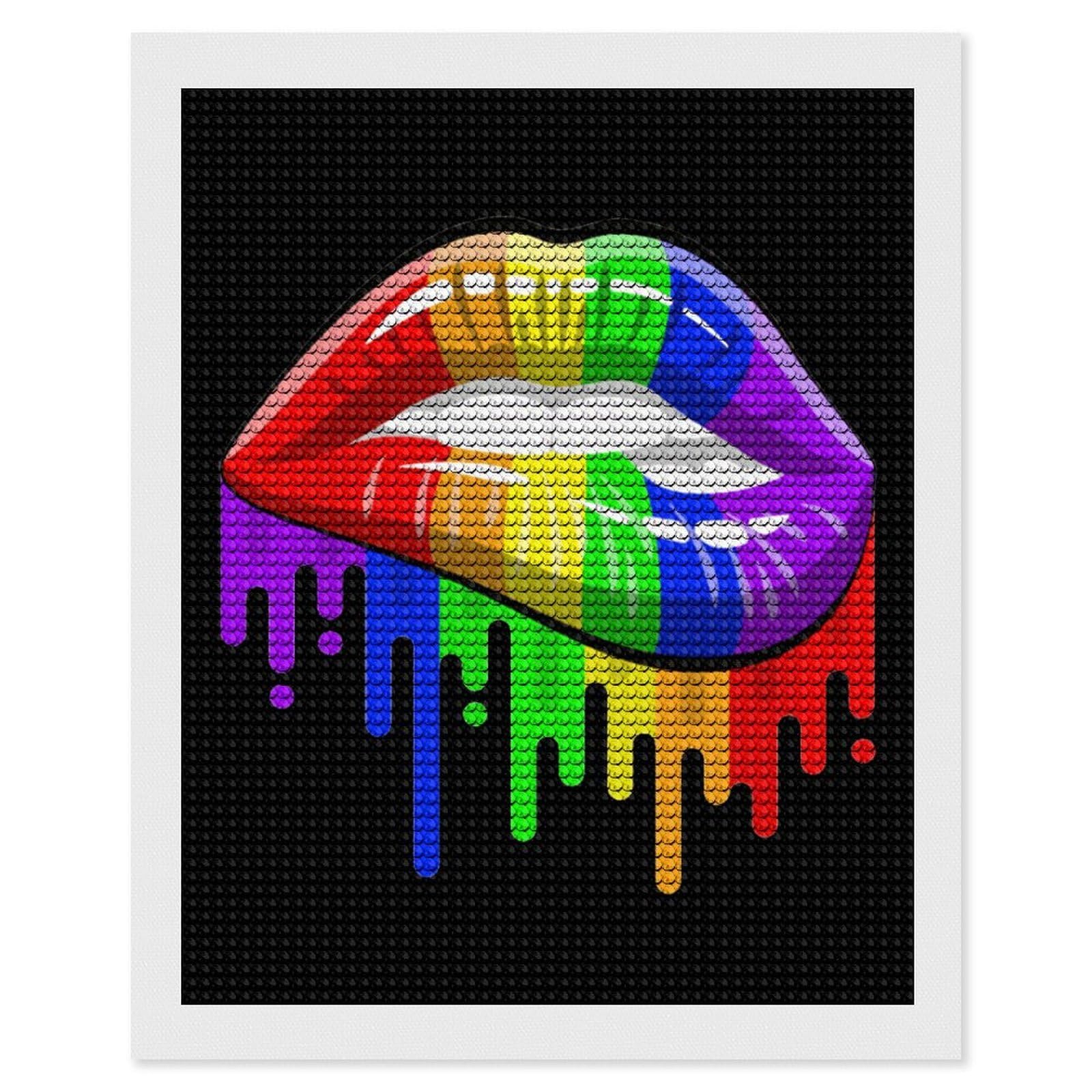 Nclqvjxzkhw Style Lgbt Gay Prides-Rainbow Lips Diamond Art Painting For Adult Round Diamonds Pictures Arts Crafts Home Wall Decor 16"X20"