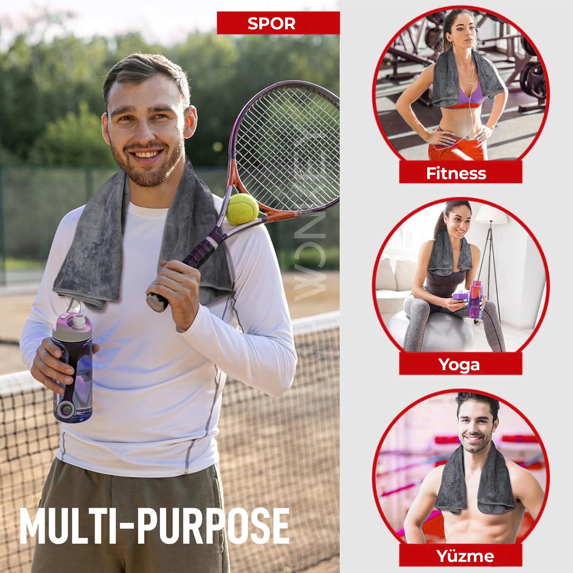 Wonkey Sporcu Fitness Antreman Havlusu 30x100 cm, Ultra Hafif ve Hızlı Kuruyan Mikrofiber Spor Havlu, Gym Boks Pilates Tenis Havlusu (2 Adet 30x100, Gri)