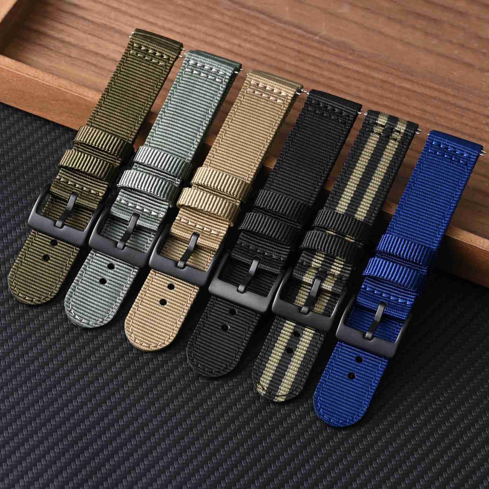 BISONSTRAP Bracelets de Montre Militaires en Nylon, Bracelets pour Hommes, Dégagement Rapide, Boucle Brossée, Largeur de Bande 18mm 19mm 20mm 22mm