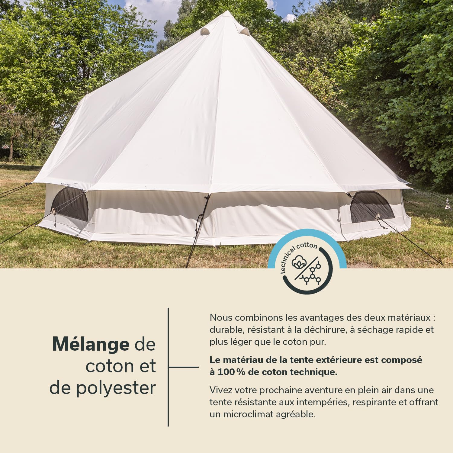 Skandika Tipii 400/500 Tente tipi 8/10 Personnes | Tente étanche en Coton, Colonne d'eau 4000 mm, moustiquaire | Yourte, Tente de Glamping, de Festival