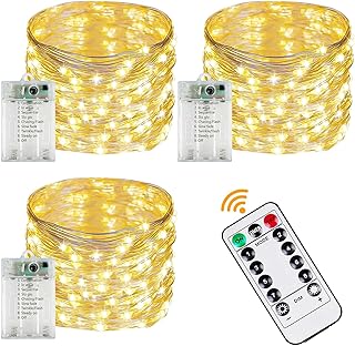 3-Pack 78FT Fairy Lights Battery Operated with Timer & Remote, Waterproof 240 LED Twinkle String Lights Outdoor Indoor 8 Modes for Christmas, Bedroom, Dorm, Wedding, Tree, Mason Jar, Party(Warm White)