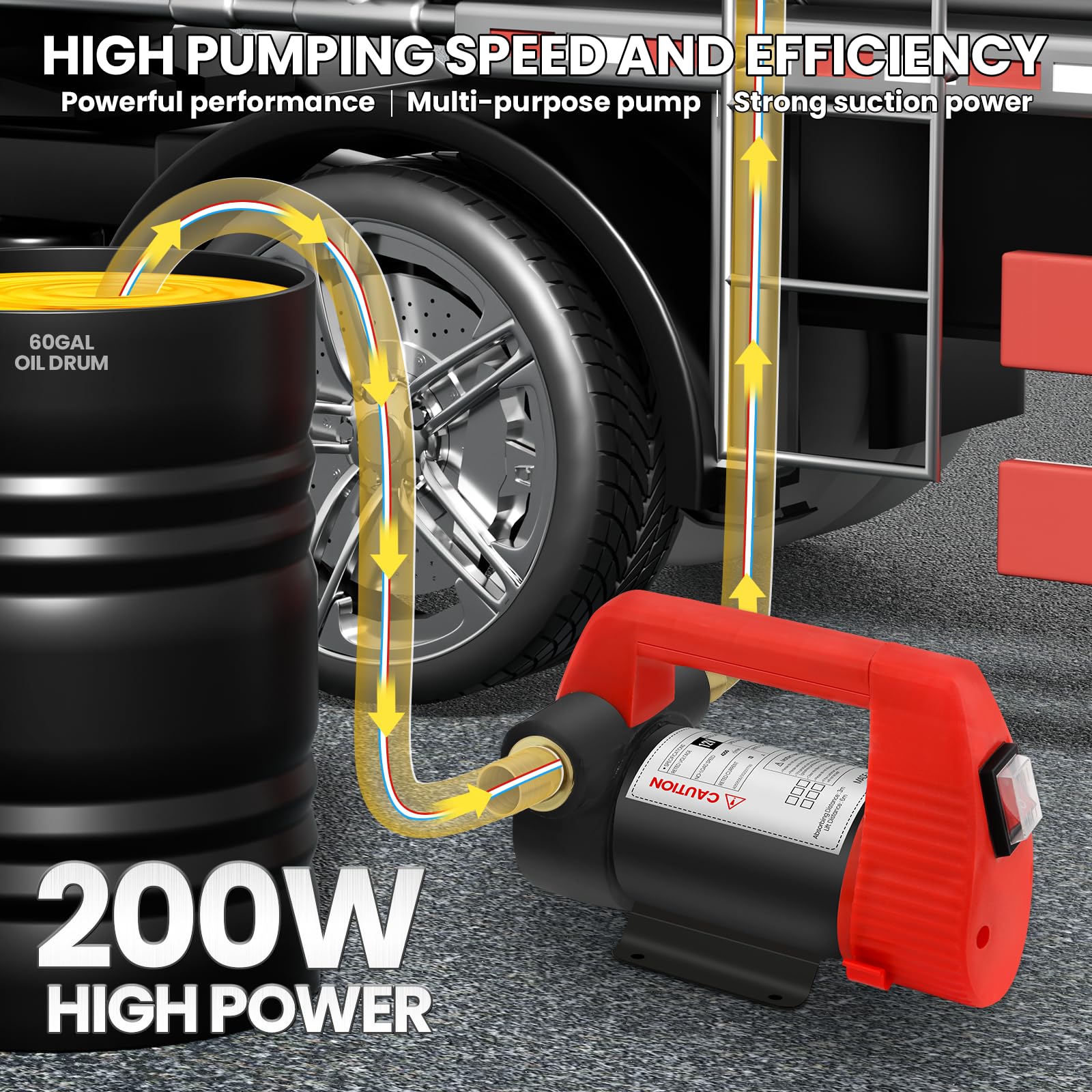 Pompe Transfert Diesel 12V 200W Pompe Gasoil Electrique Pompe à Carburant Auto-Amorçante PompeDiesel 45l/min pompe à Huile avec pistolet