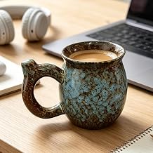 Handcrafted Ceramic Coffee Mug- 13oz Tea Cup,Retro Design Gift for Coffee Lovers, Fathers Day, Christmas, Office & Camping Use Blue1