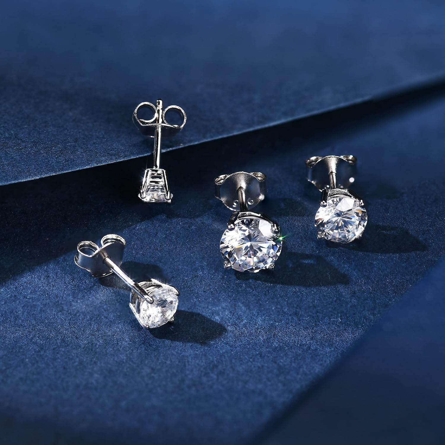 AllenCOCO Sterling Silver Stud Earrings for Women and Men, 18K White Gold-Plated, 5A+ CZ Cubic Zirconia, Hypoallergenic Non Tarnish Jewelry Gift for Sensitive Ears