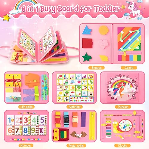 Miniatura 2 de Aukful Tablero ocupado, libros de actividades de múltiples temas para bebés, libros de fieltro ocupados para niños pequeños, juguete sensorial de