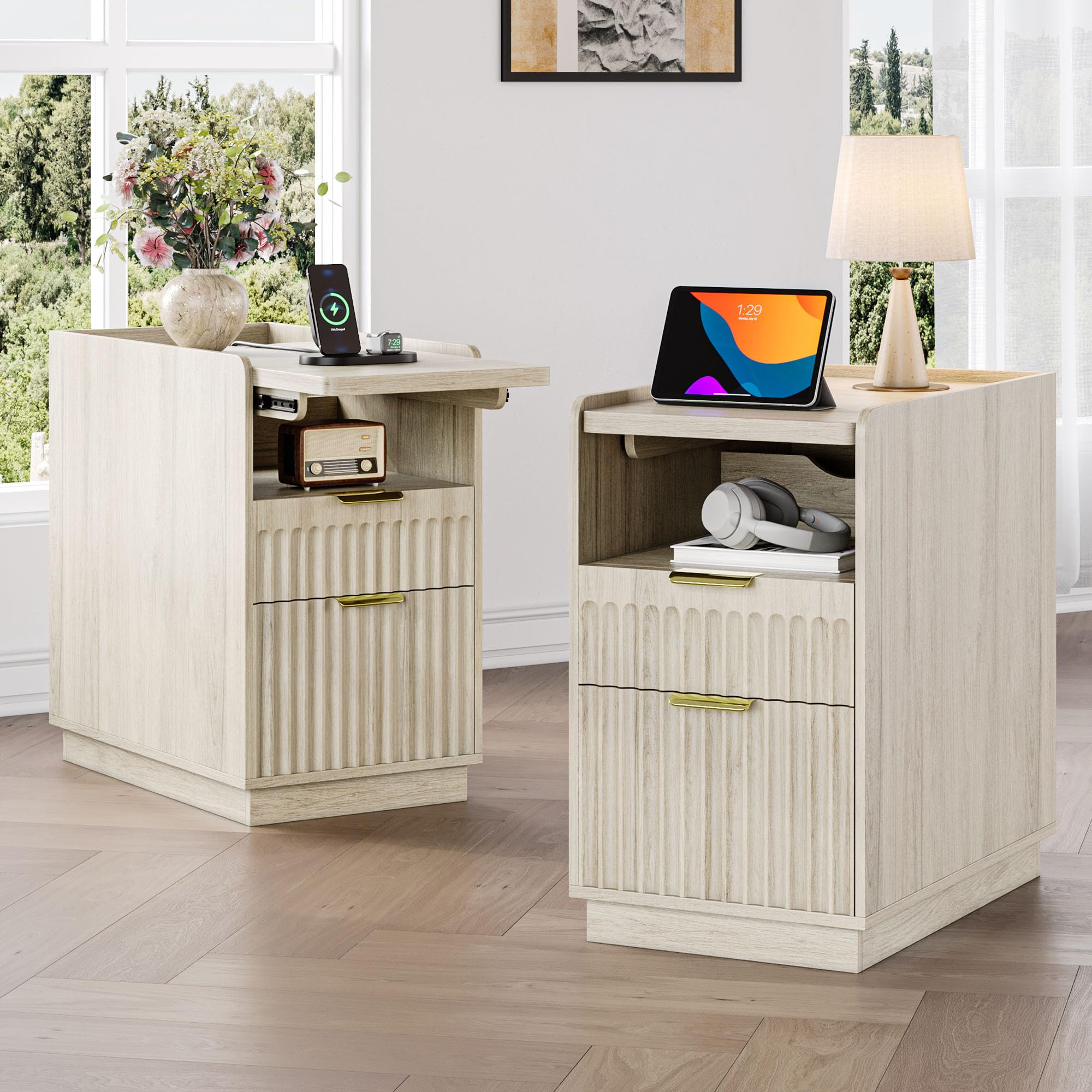 Amazon.com: iPormis Fluted Narrow End Table Set of 2 with Charging