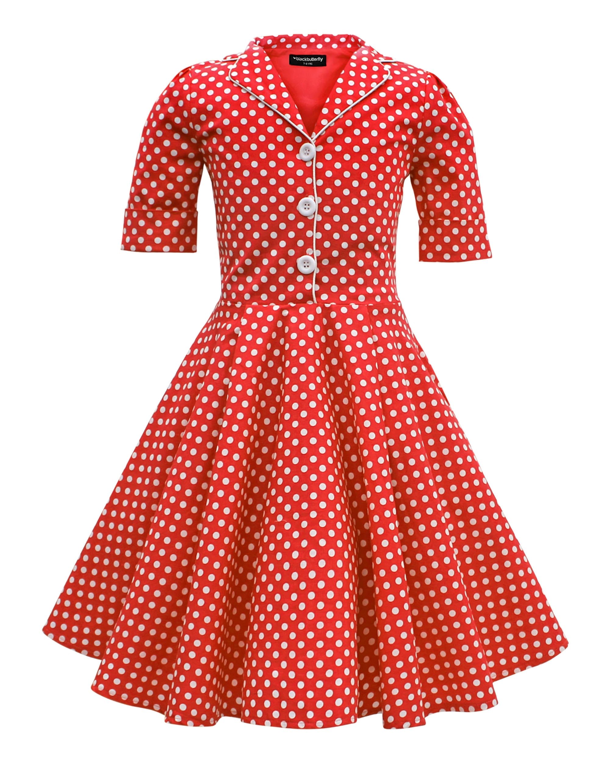BlackButterfly Girls Sabrina Polka Dot Dress, Red, 9-10 Years