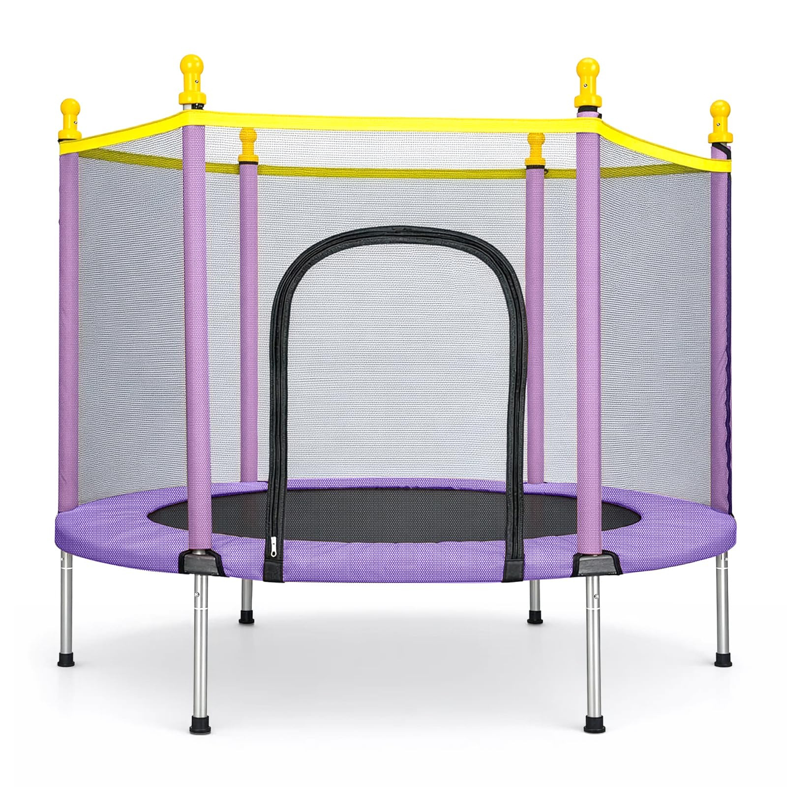 BREEZENEST 140cm Kids Trampoline with Safety Enclosure Net, 200KG Weight Capacity Indoor/Outdoor Trampoline for Children, Galvanized Steel Frame & PP Mat for Garden, Backyard Fitness Jumping (Purple)
