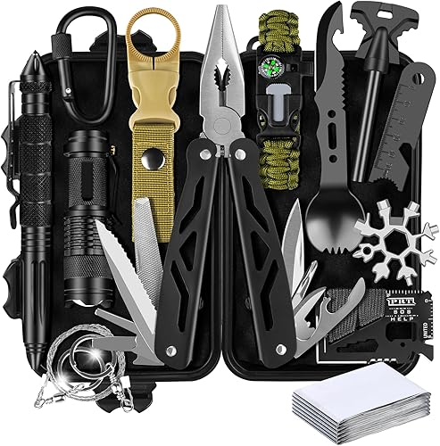 Kits de supervivencia, regalos para hombres, papá, esposo, él, equipo de supervivencia 13 en 1, rellenos de calcetines para hombre, regalos de