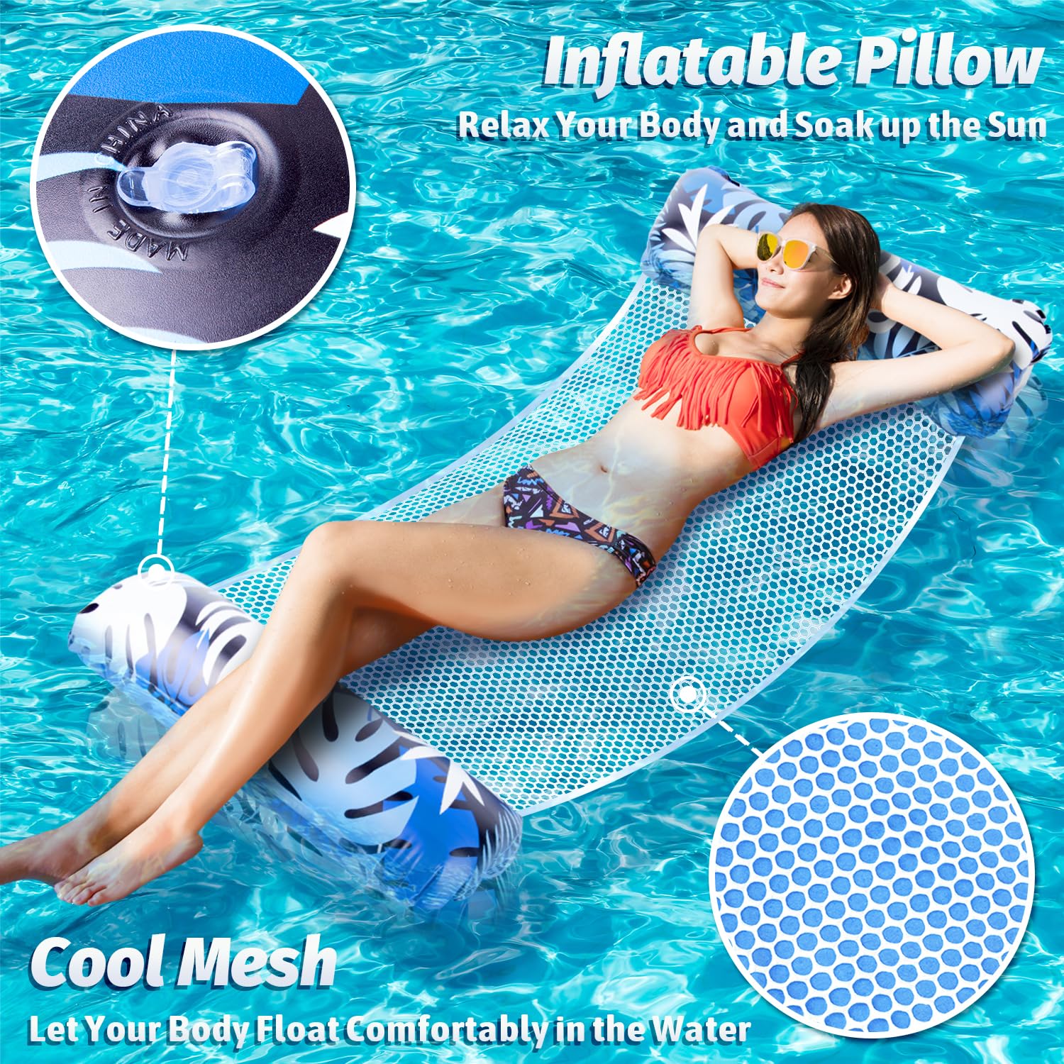 Orifinter Pool Inflatable, 2 Pack XL Inflatable Pool Floats, 4 IN 1 Swimming Pool Floats Hammock - Image 3