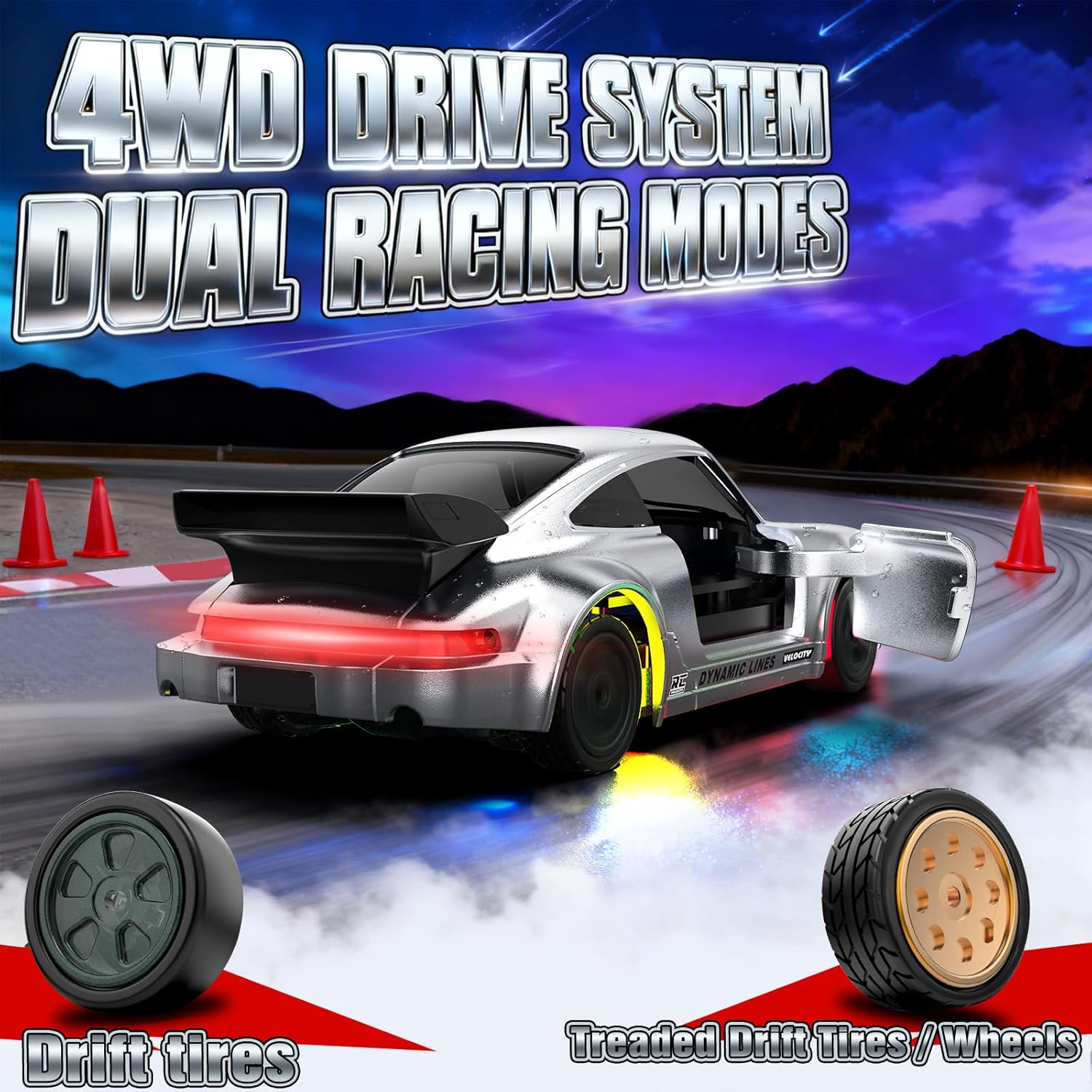 RC Drift Car, 1/43 Mini RC Drift Car with Gyro, 2.4GHz Full Proportional Control, 20KM/H 4WD High Speed Remote Control Alloy, LED Lights & Drift Tires, Toys Gift for Adults, Boys and Girls