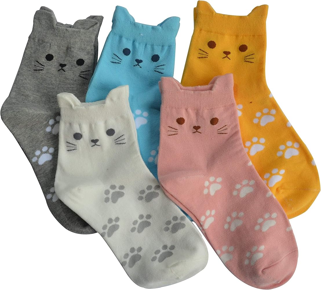 Whimsical Cat-Themed Ankle Socks for Women