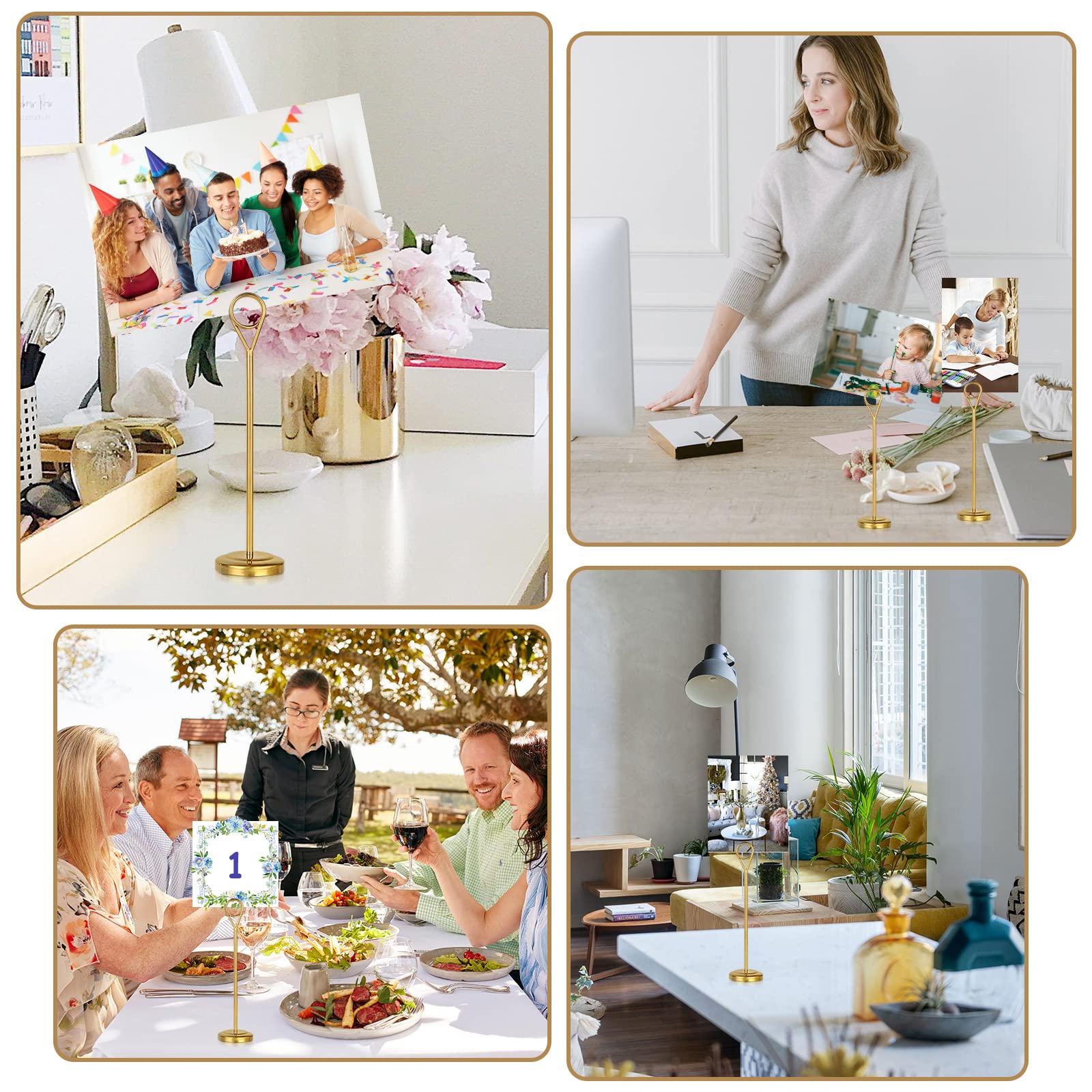 Lot de 6 supports de numéro de table dorés en acier inoxydable de 20,3 cm pour mariage, fête, restaurant, réception, menu et affichage de photos