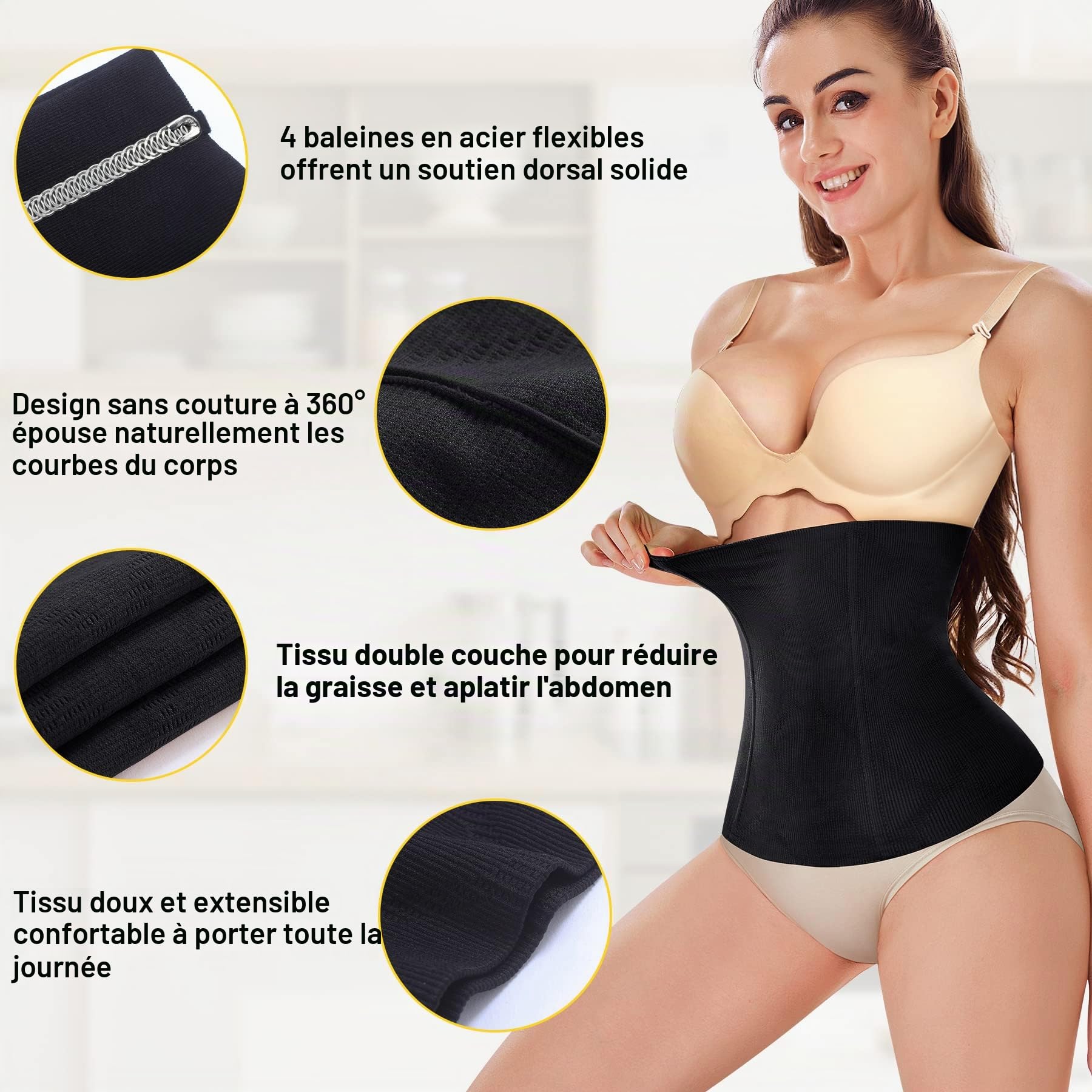 Junlan Gaine Amincissante Ventre Plat Femme Corset Minceur Waist Trainer Sport Body Gainant Invisible Ventre Plat Ceinture Abdominale Gainante Femme Apres Accouchement