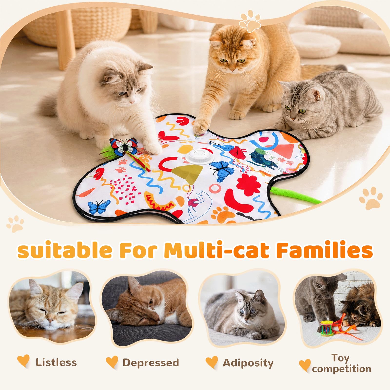 Giocattolo interattivo per gatti interni, Nuovo Elettrico Giochi per Gatti in Casa con Giocattolo intelligente interattivo per gatti con Piume Nascoste Mobili e elemento di vibrazione, Ricaricabile