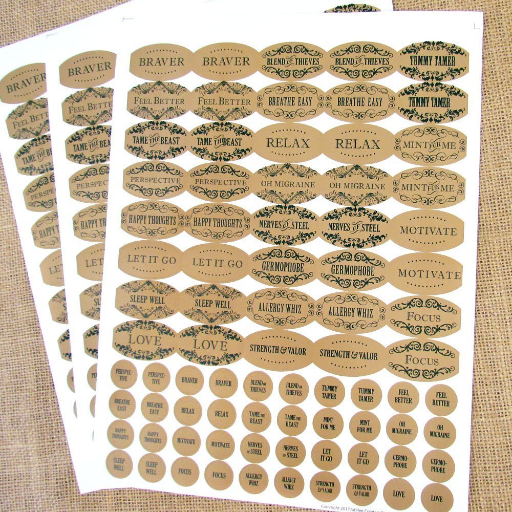 120 Apothecary Oval Poly Weatherproof Kraft Look Aromatherapy DIY Bottle Labels by Rivertree Life