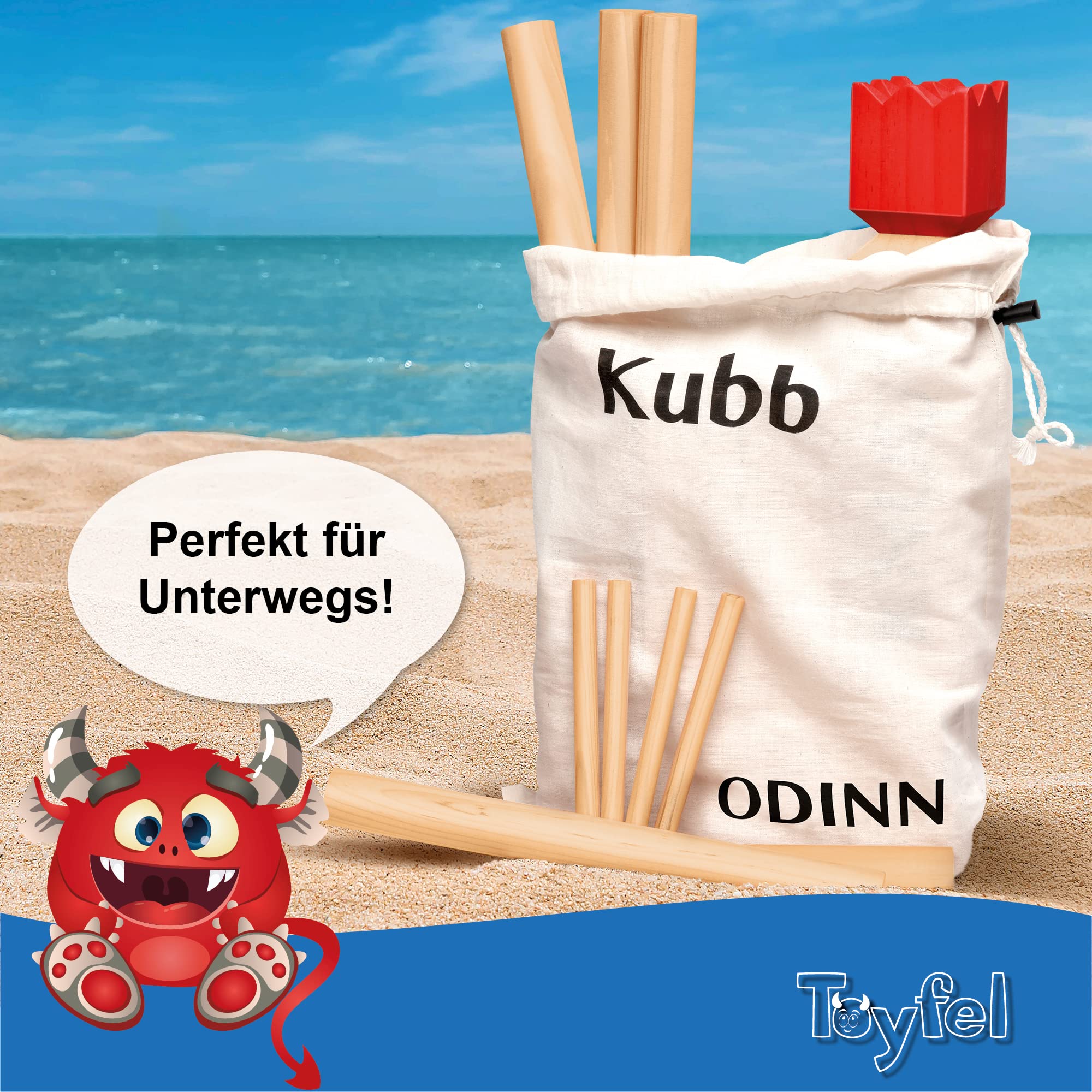 Kubb Wikinger Spiel Holz XXL - Toyfel Original Schwedenschach FSC® massives & schweres Buchenholz - Outdoor Spiele Wikinger Wurfspiel Bodenspiele Gartenspiele Spiele für draußen Holzspiel