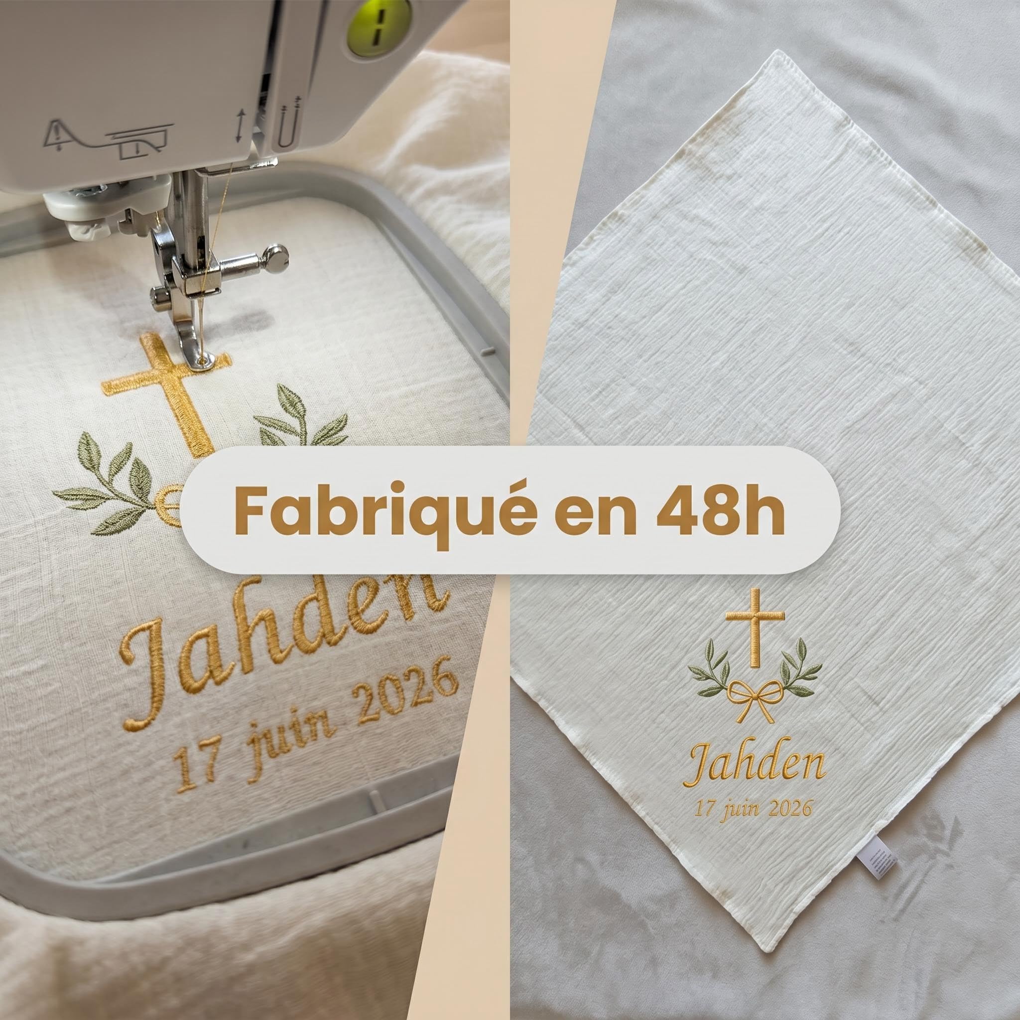 XIAOMA Couverture de Baptême Bébé Personnalisée – Coton Gaze Doux, Broderie Élégante, Style Français – Coffret Cadeau, Personnalisation 48H, Multi-Usage