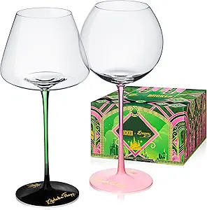 Dragon Glassware x Wicked Wine Glasses - 18 oz Crystal Wine Glass Set of 2 - Unique Drinkware Gift for Musical Lovers - Wicked Movie Gifts