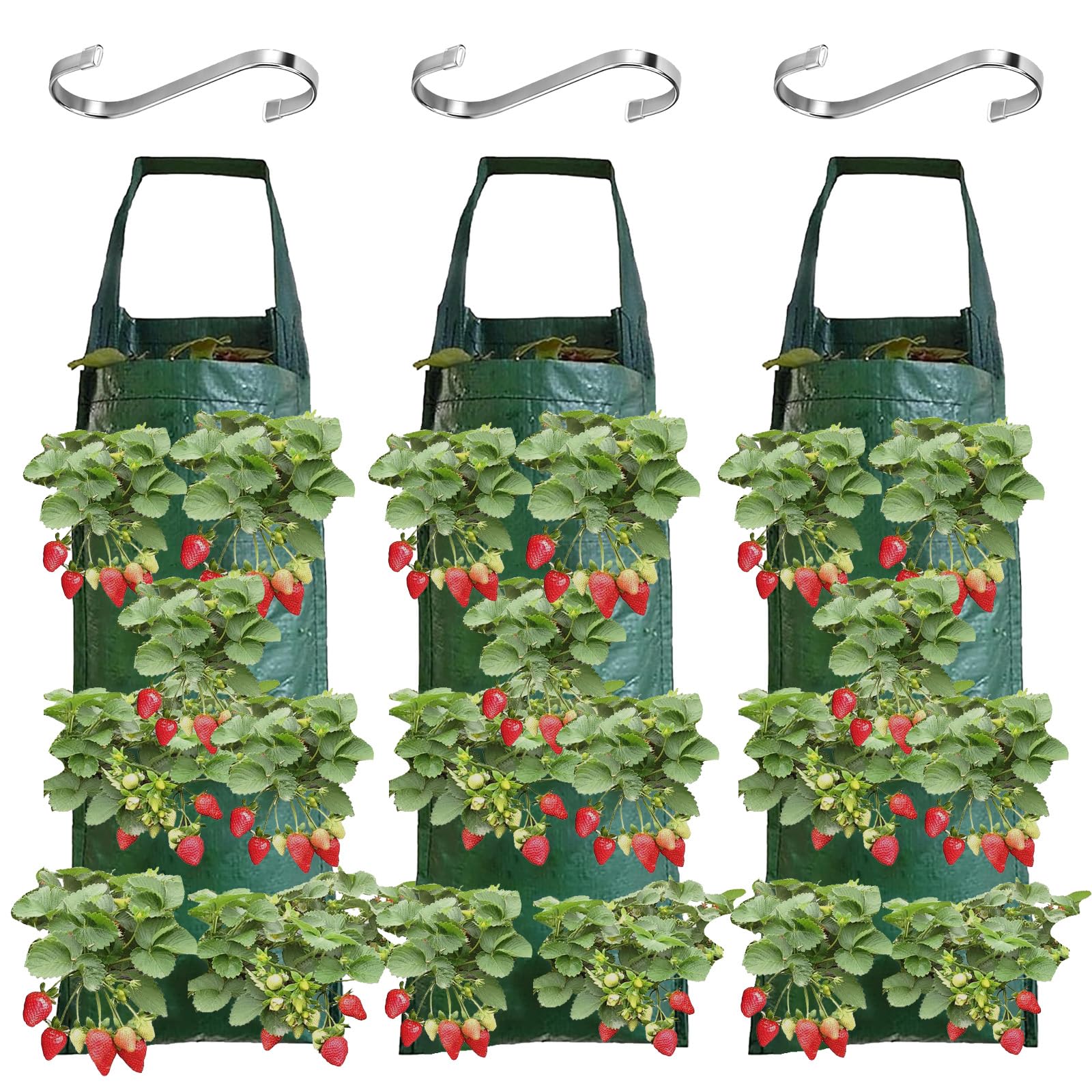 DAZZTIME Erdbeer Pflanzsack,3 Stück Hängend Erdbeeren Pflanztaschen,mit 8 Löchern,Pflanzsack Atmungsaktiv,Pflanztasche,Pflanzen Wachstums Taschen,für Erdbeer Tomaten Kräuter Gemüse Pflanzen