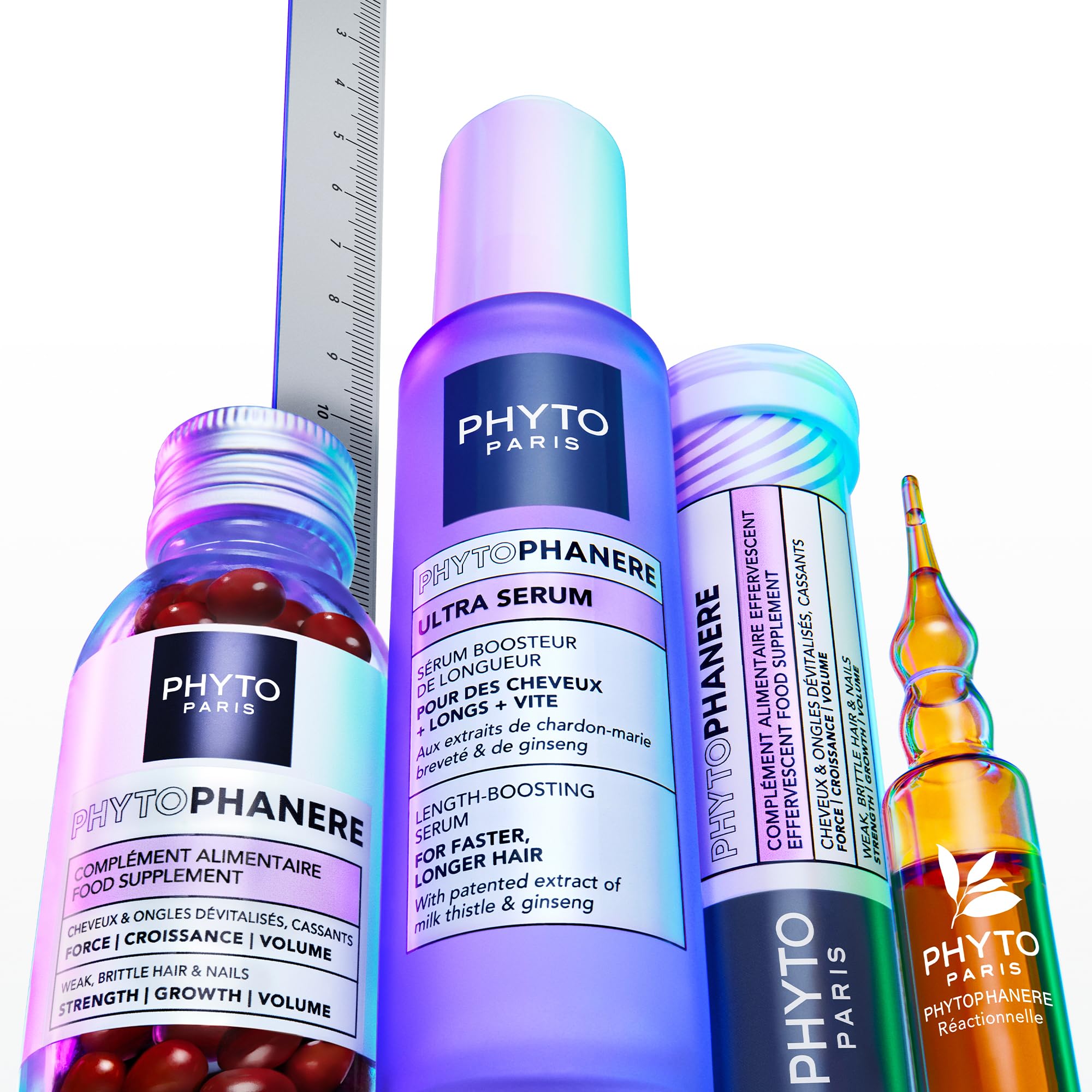 Phyto Paris Phytophanere - Siero Booster di Lunghezza, 90% di capelli più lunghi più velocemente, clinicamente testato, estratti di ginseng, rosmarino, vitamina B6 - Senza siliconi - 50ml