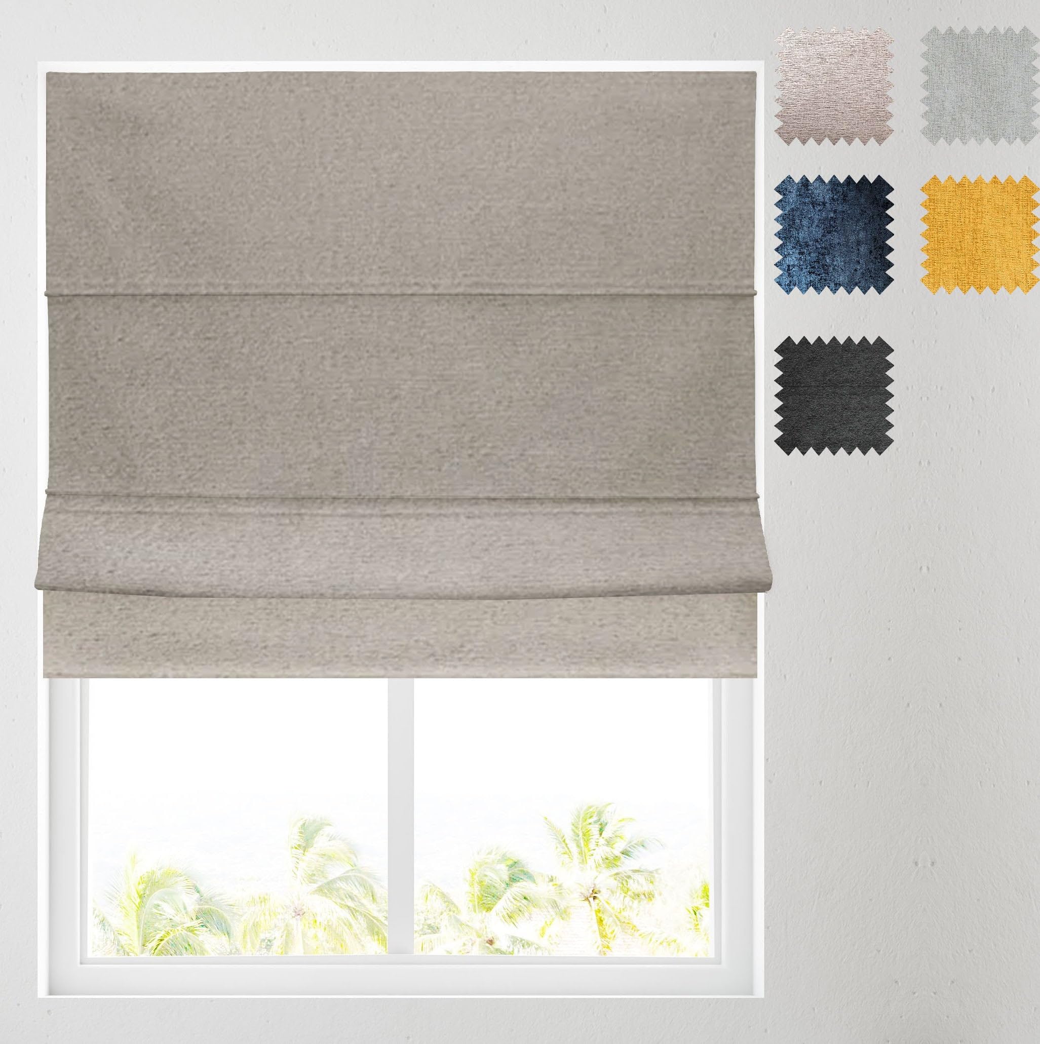 Barnes Blinds And Interiors Mushroom Barnes Blinds -Chenille Lined Roman Blind - Choice Of Standard Or Deluxe Headrail - Choice Of Deluxe Or Standard Headrail - Durable Fittings Easy Fit ( 3Ft (91.5Cm))