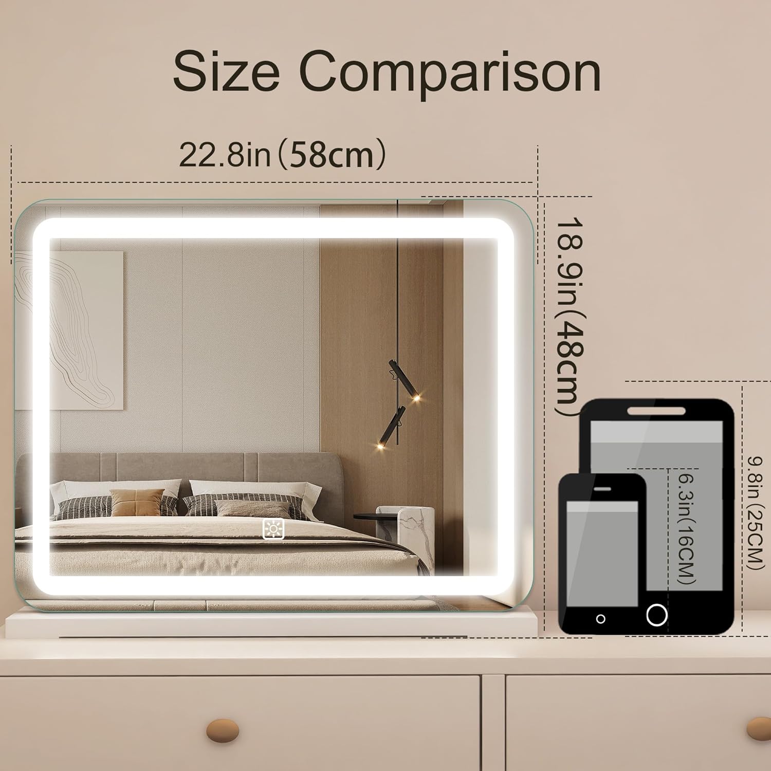 STARLEAD 22.8" x 18.2" Makeup Mirror with Lights and 10X Magnification, 3-Color Dimmable LED Lighting & Touch Control, USB Charging Port for Travel/Dressing Room