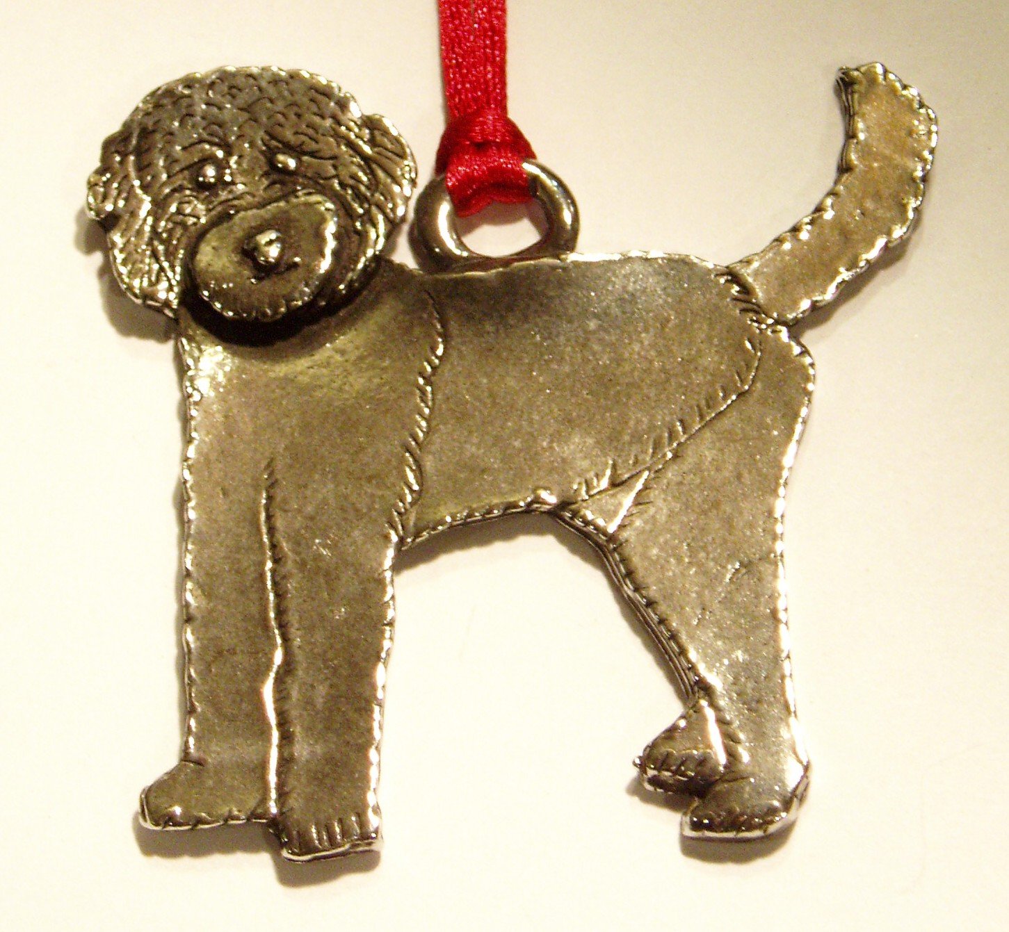 Poodle Christmas Ornament, fine Pewter Made in The USA.Tree Decoration, Hanging Ornament, Handcrafted Pewter, Home Holiday Decoration.