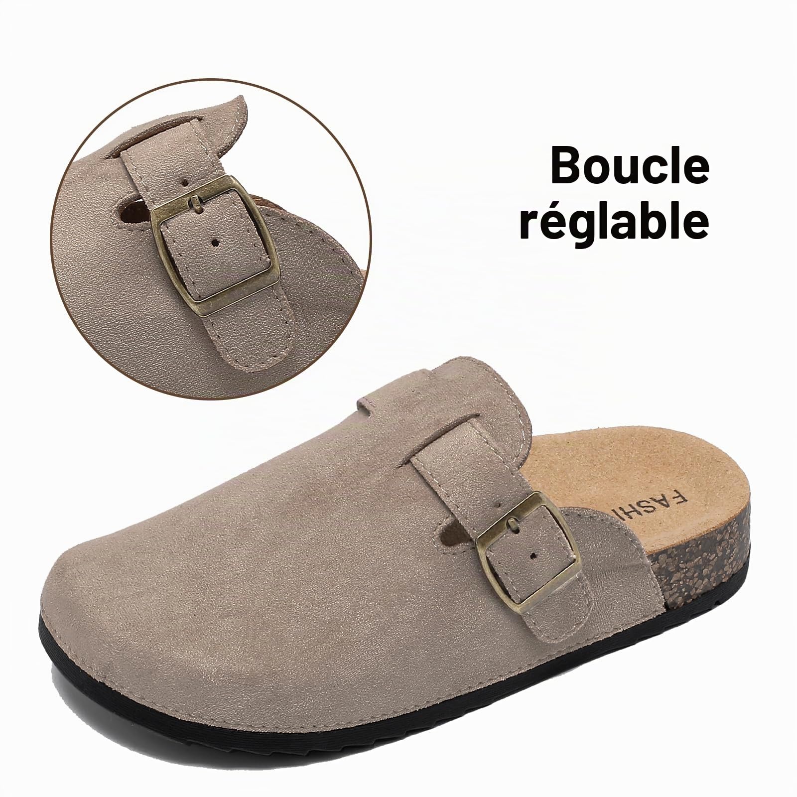 Mules et Sabots Enfants en Cuir, Garçon Fille, Chaussons Fermés avec Boucle Réglable, Plates et Confortables, Antidérapantes, Sandales Clog avec Semelles en Liège, Pantoufles Extérieur pour Jardin