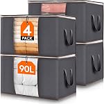 Lifewit Clothes Storage Bag, Fabric Closet Organizers, Foldable Moving Bags with Reinforced Handle, Sturdy Zipper, Clear Window, for Clothing, Blankets, Grey, 3 Pack