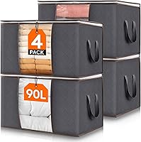 Vista 28 de Lifewit - Paquete de 6 contenedores de almacenamiento para ropa con tapas, bolsas plegables para mantas con cremalleras, ventana transparente y asas