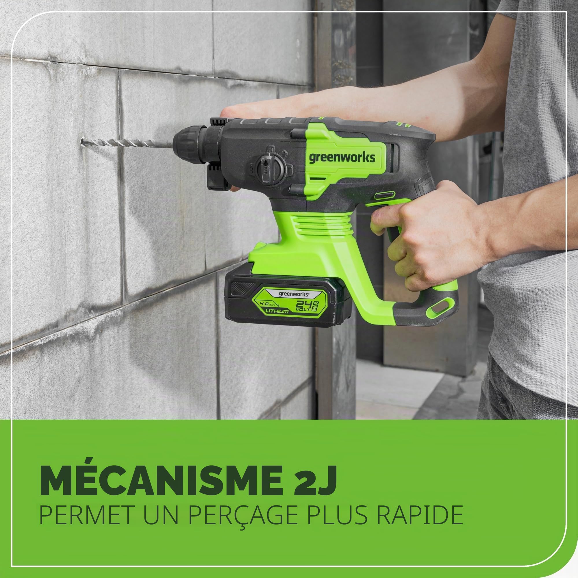 Greenworks Marteau perforateur 24 V 2J et visseuse à percussion Combo 300 Nm, avec batterie 4 Ah et chargeur