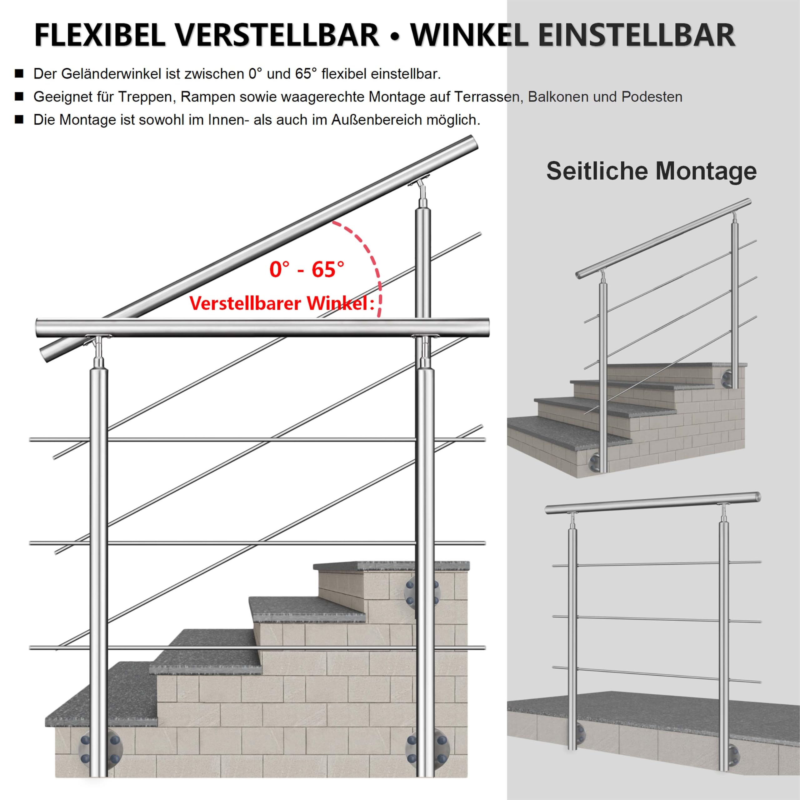 AICA 304 Edelstahl Handlauf 120 cm Treppengeländer zur Seitenmontage