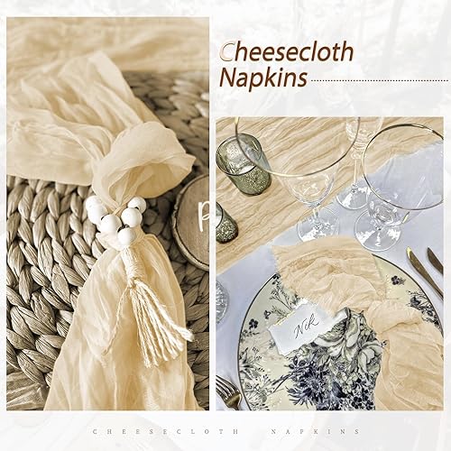 Miniatura 5 de Paquete de 60 servilletas de gasa de 20 x 20 pulgadas, servilletas de cena arrugadas rústicas bohemias, servilletas de tela suave y lisa,