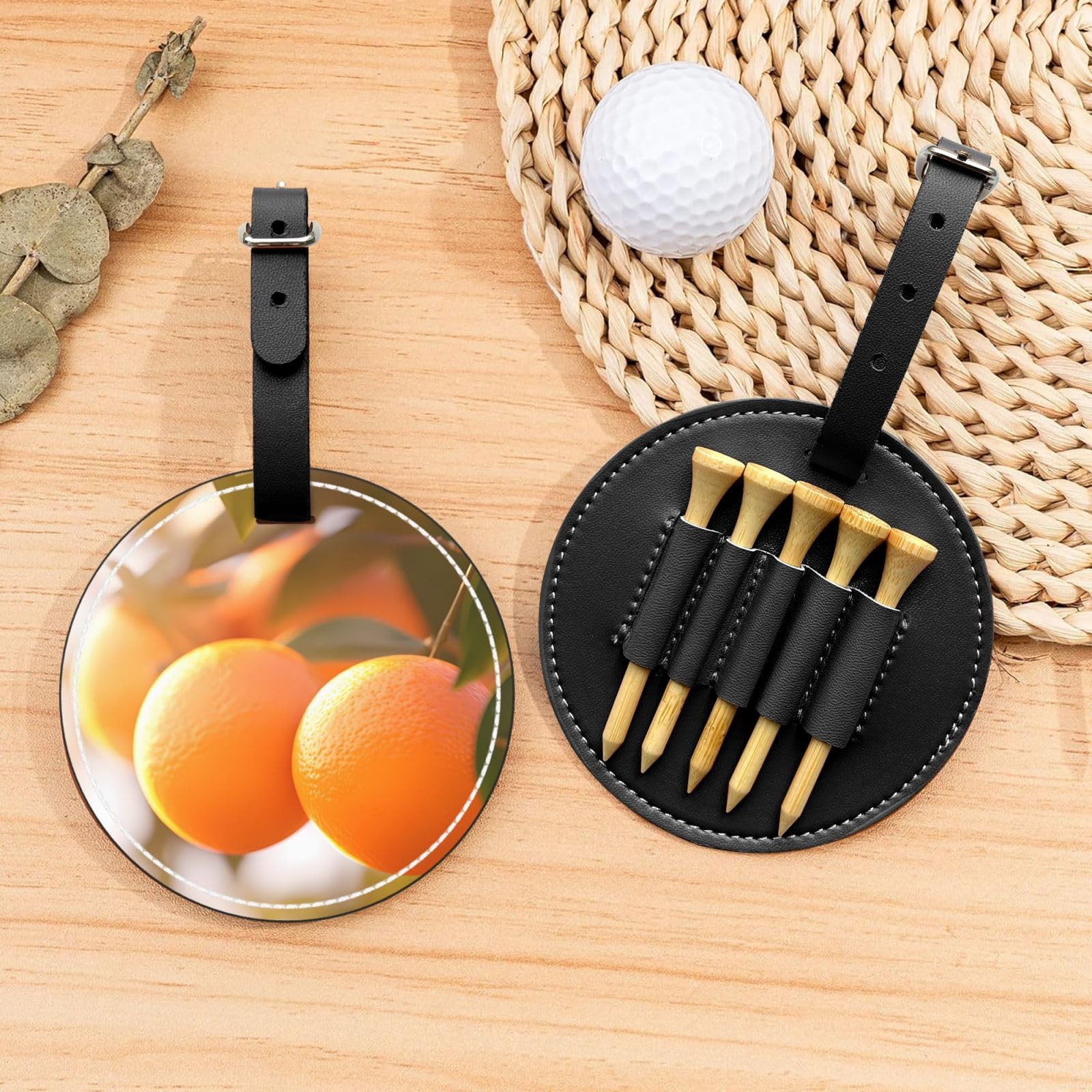 tangerine Black Printed golf tee storage bag - portable design, easy to organize tee