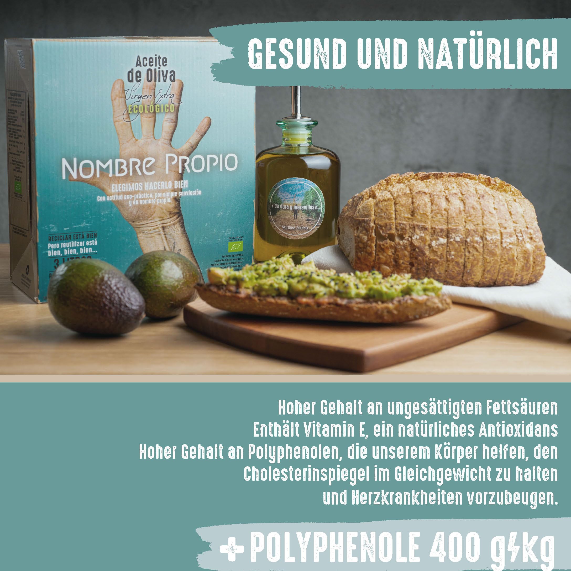 NOMBRE PROPIO Natives Olivenöl Extra Bio – 100% Spanisch – im praktischen Bag-in-Box-Format, 3 L (Picual Arbequina). Reich an Polyphenolen - EVOO Arbequina