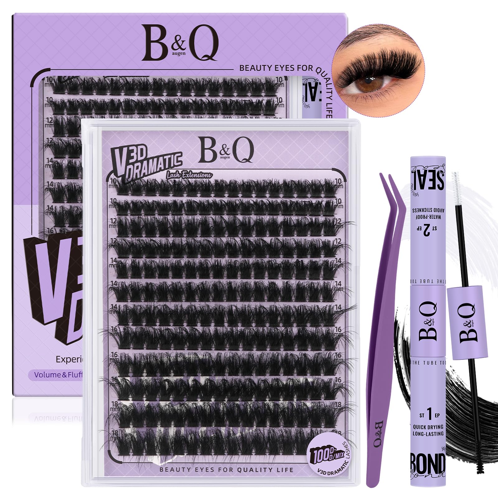 Lash Clusters Kit 192PCS Lash Extension Kit 3D Eyelash Extension Kit 100D 10-18 Mixed Wispy DIY Lash Extension Kit Volume Thick Waterproof Lash Clusters Kit (100D-D-10-18MIX)