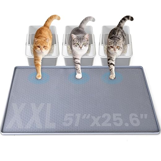 Silicone Cat Litter Mat, XXL 51''×25.6'' Litter Box Mat, Waterproof Floor Mat for Pets, Litter Trapping, Easy to Clean, Soft on Paws (Dark Grey)