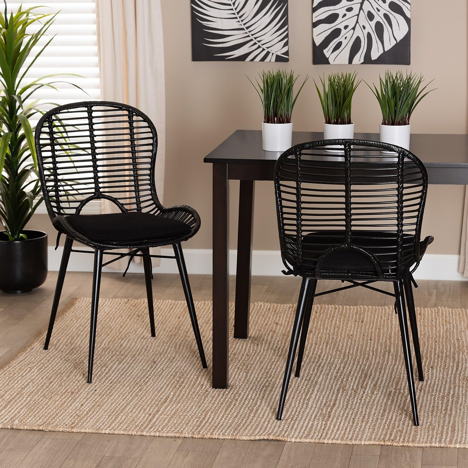 Brenna - Silla de comedor de ratán bohemia, color negro, 2 juegos (231-2P-12827-HT) 7