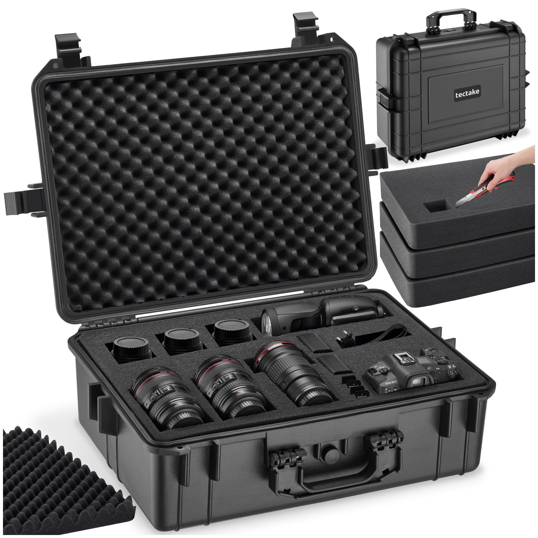 tectake® Kamerakoffer, Universalkoffer, Outdoor Box wasserdicht als Transportkoffer, Hardcase zur Lagerung von Kamera, Beamer klein, Foto Aufbewahrungsbox, LxBxH: 56 x 42 x 21 cm