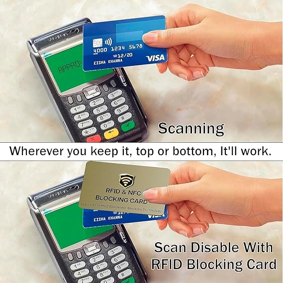 SAITECH IT RFID Blocking Card, 5 Pack Premium Contactless NFC Debit Credit Card Passport Shield Protector Blocker Set for Men & Women, Smart Slim Design Perfectly for Wallet/Purse - Golden