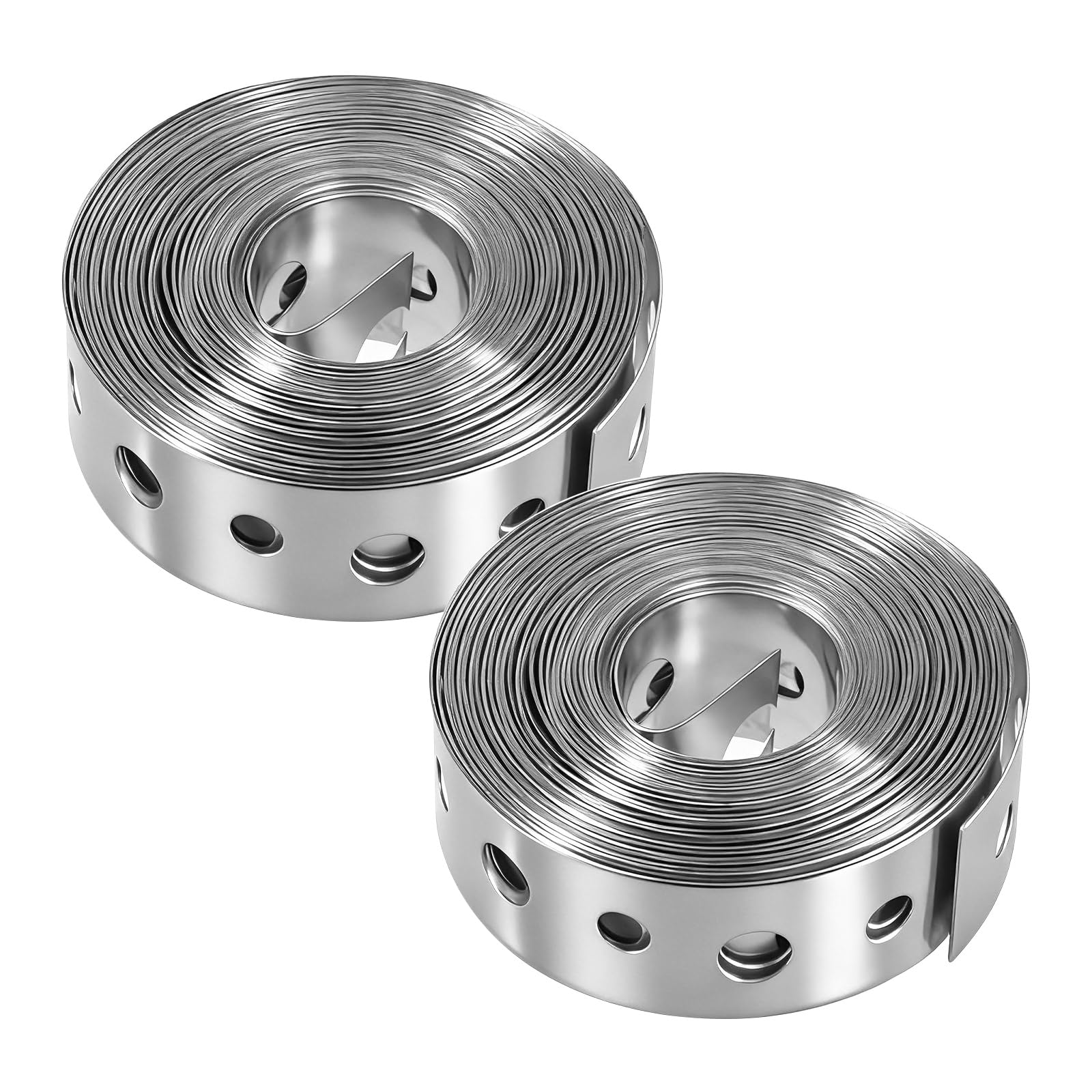 2 Pack Galvanised Steel Band Metal Fixing Strap, 3/4 Inch × 20ft Fence Brackets with Perforated Holes Builders Fence Brackets Fixing Banding Ties, Pipe Support Hanging Metal Strapping Strip