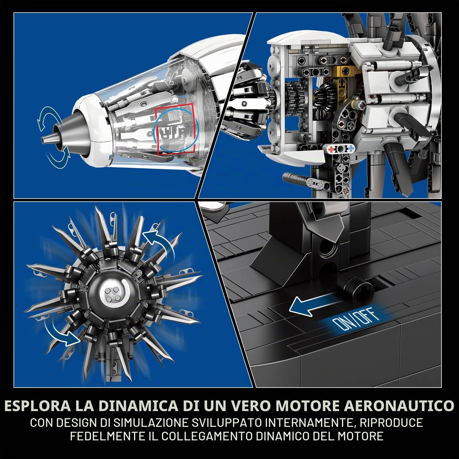 Reobrix Kit di costruzione di modelli di motore aeronautico per adulti, 1351 pezzi, motore turbofan a getto motorizzato con motore, blocchi di costruzione meccanici STEM giocattolo educativo per