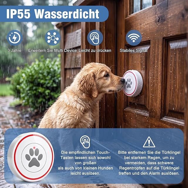 Foto 6 de 8 de ChunHee Timbre inalámbrico para Perro/Entrenamiento Mascotas/Timbre Inteligente Funciona a 500Pies con Botón…