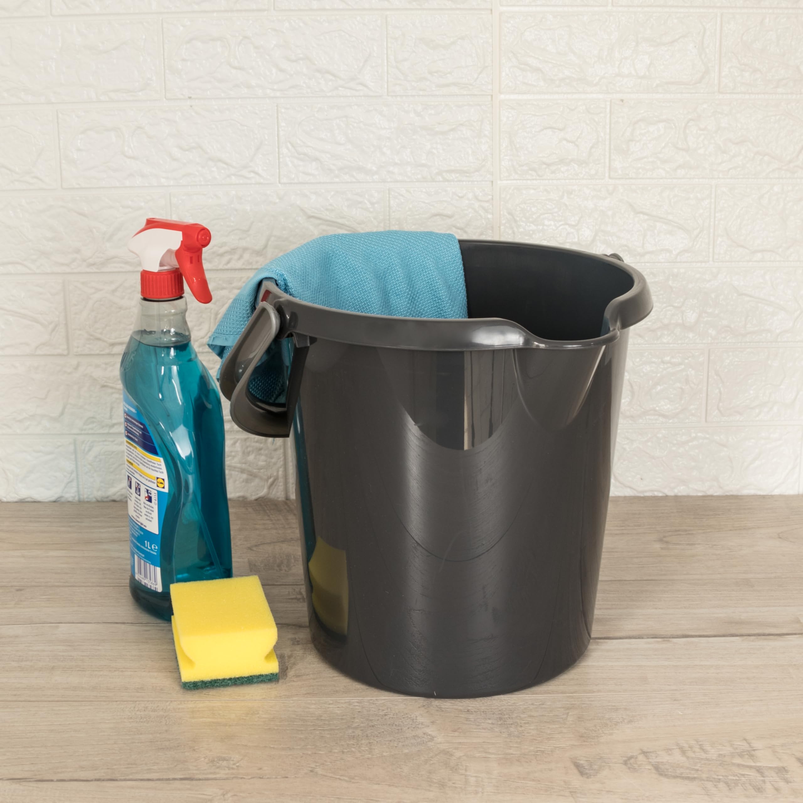 2x Eimer 5 und 10 Liter mit Henkel Schwarz - Putzeimer Abfalleimer Papierkorb Mülltonne Kosmetikeimer Windeleimer Wischeimer Wassereimer 5/10 L Aufbewahrung - Kunststoff