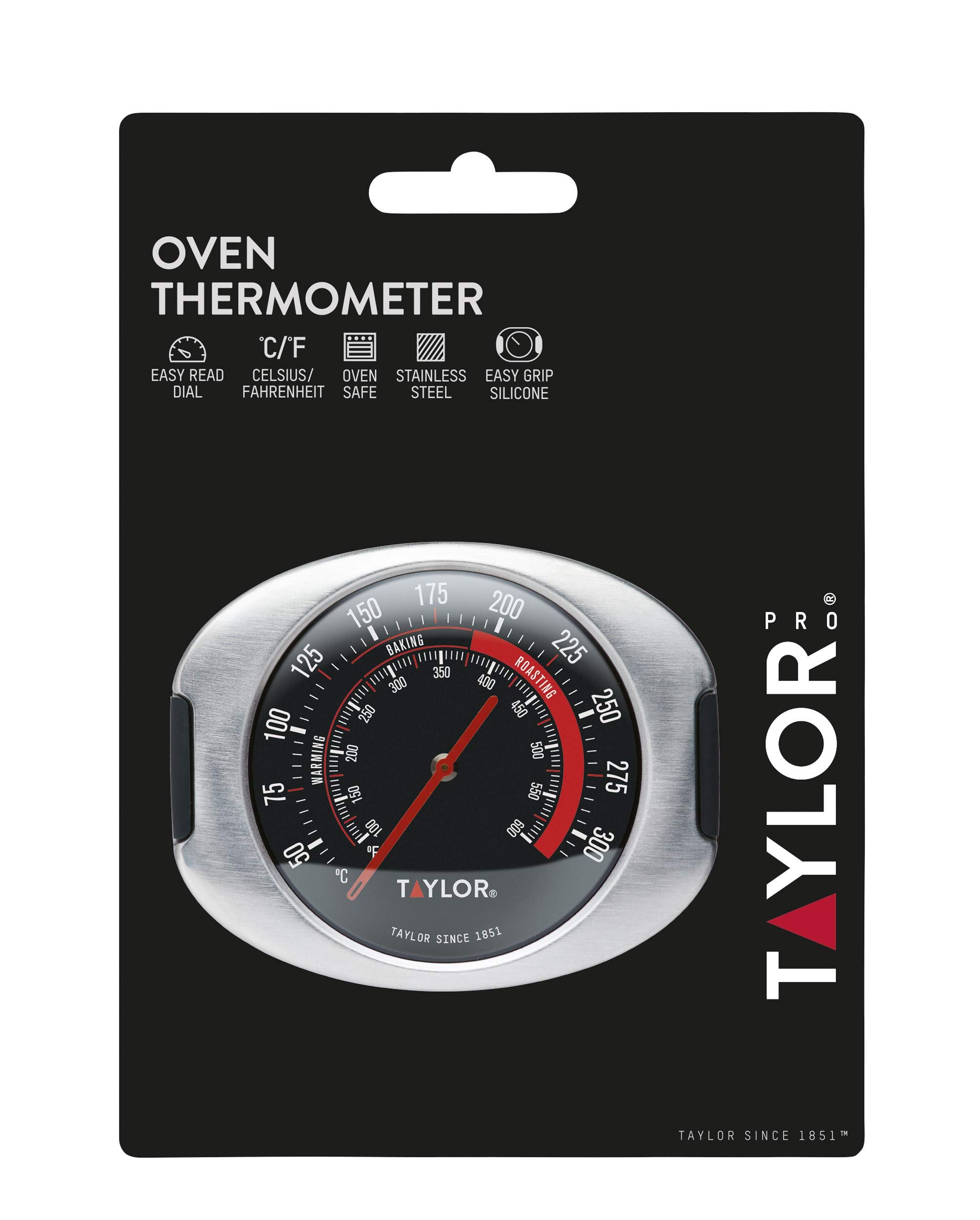 Taylor Pro Termómetro para Horno, Indicador de Temperatura Preciso, adecuado para Cocinar u Hornear, Acero Inoxidable Gris