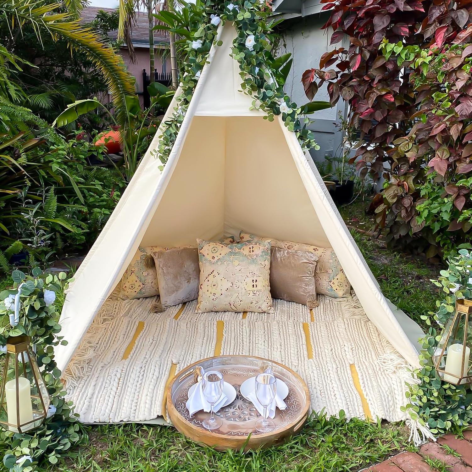 Teepee for Kids, Huge Teepee, Large Tall, Adult Teepee Tent with Foldable Poles,5 Sides Wide Open Front Without Door Flaps, Beach Tent (Large Natural)