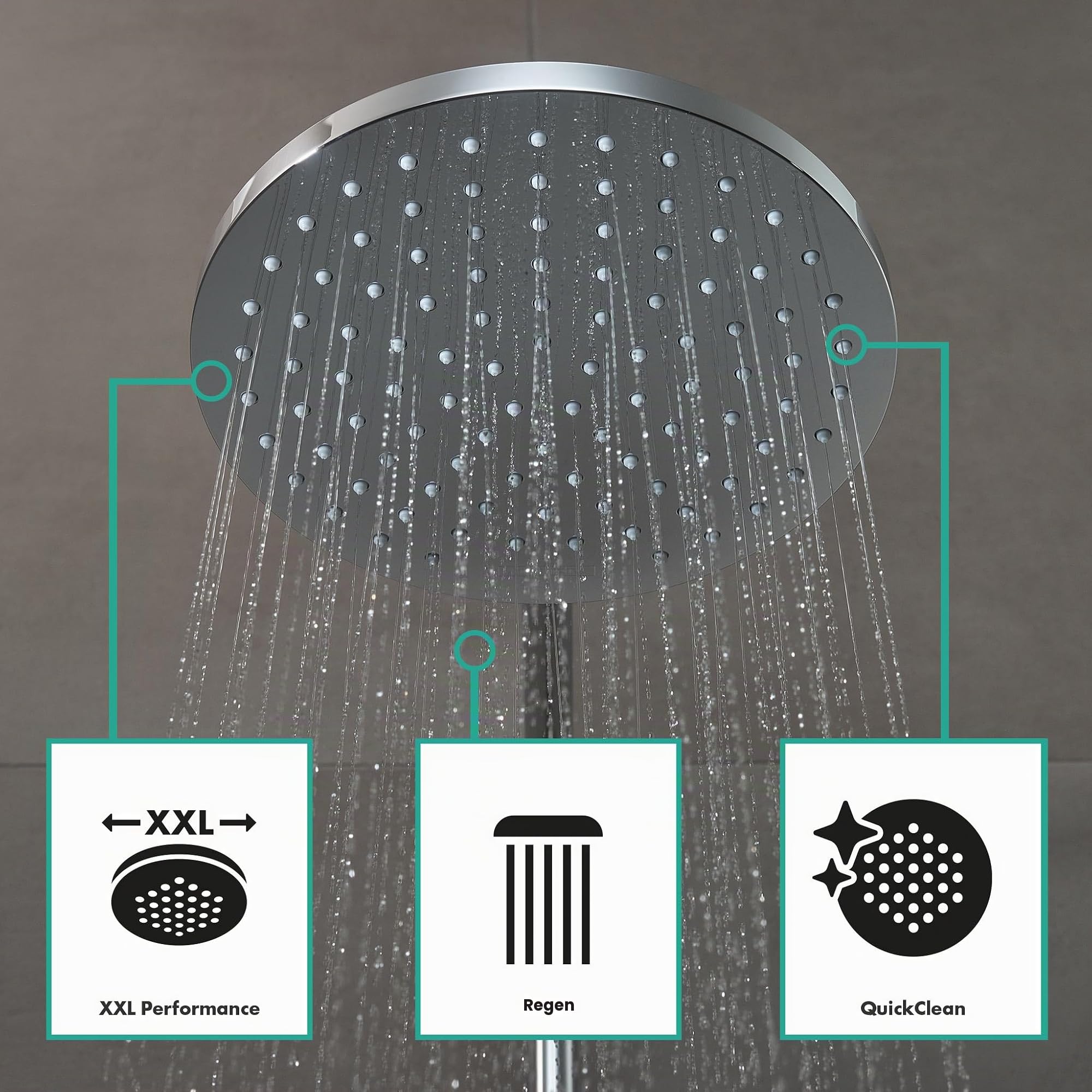 hansgrohe Vernis Blend - wassersparendes Duschsystem (EcoSmart) ohne Armatur, Regendusche (205 mm) mit Umsteller, Handbrause, Schlauch, Brausestange und runder Kopfbrause, Chrom, 26099000